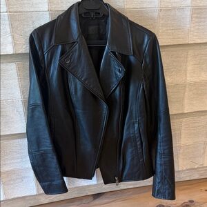 Women's Black Leather Asymmetric Zip Jacket